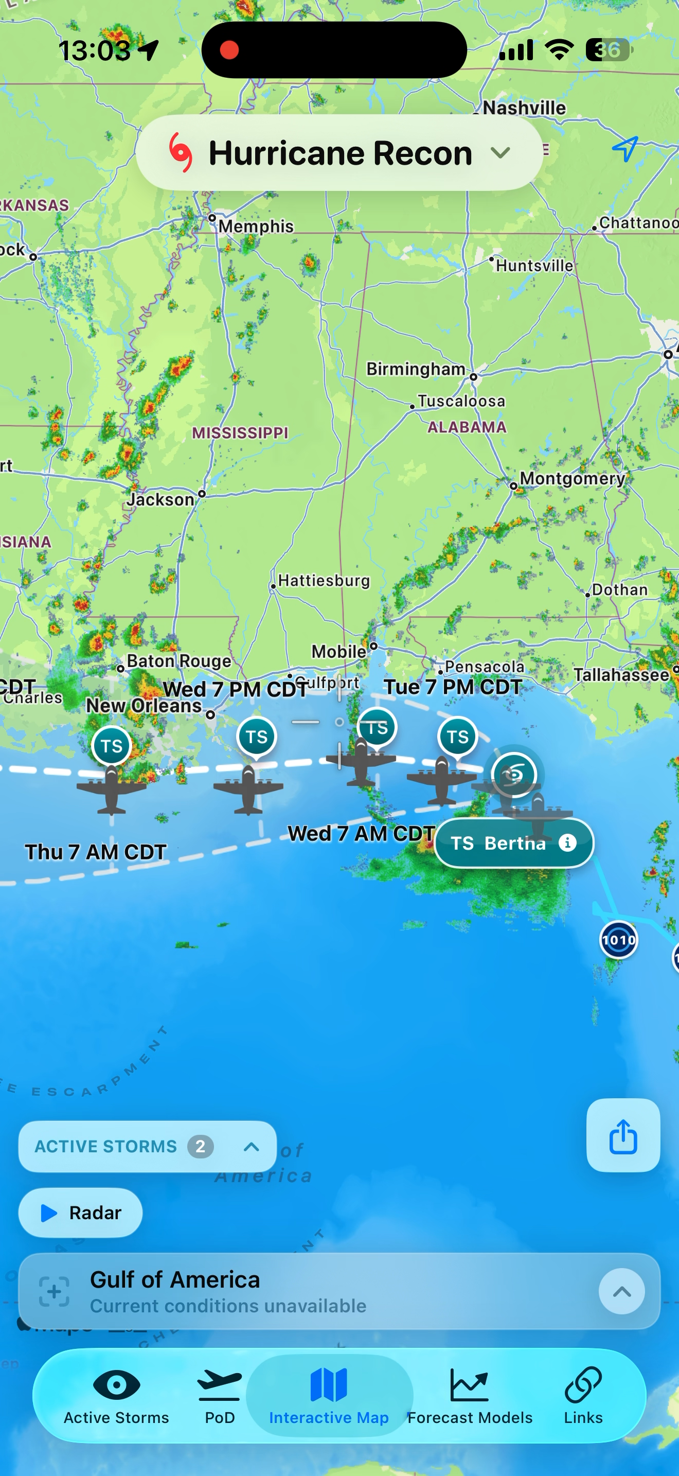 Hurricane Recon app — Radar View